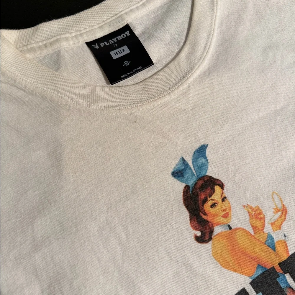 HUF White Tee with Retro Pin-Up Graphic - Picture 2 of 2